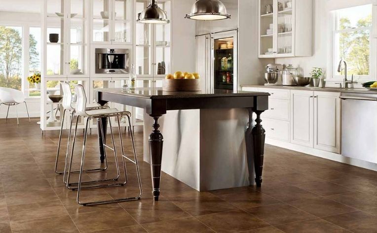 Medium Brown Tile Look Vinyl Flooring Kitchen